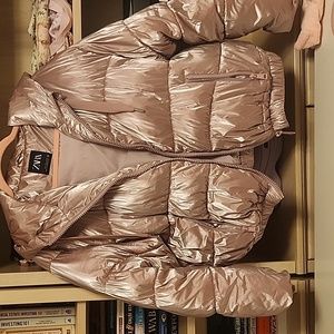 Zara pink metallic puffer jacket